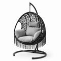 Sillón colgante de ratán sintético negro con cojines de poliéster gris