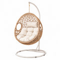Sillón colgante de ratán sintético beige con soporte de acero