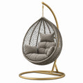 Silla Colgante de Rattan Sintético con Cojines de Tela Gris y Estructura Dorada