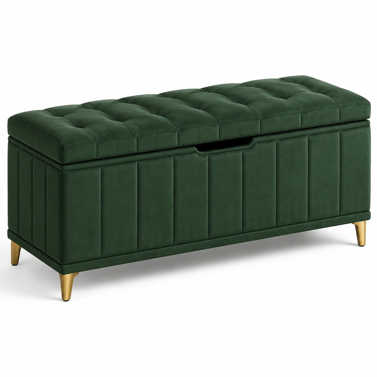 Banco de Tela Verde con Patas Metálicas Doradas 120x40x45 cm