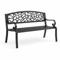 Banco de metal negro con respaldo decorativo, 128 cm