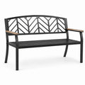 Banco de metal negro con reposabrazos de madera de acacia