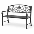 Banco de jardín de hierro negro con diseño ornamental