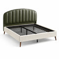 Cama doble con cabecero de cuero verde y marco de tela beige 200x160 cm