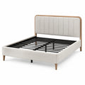 Cama doble de madera y tela beige, 200x160 cm