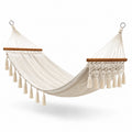 Hamaca Beige de Algodón con Barandas de Madera 200x150 cm