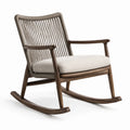 Mecedora de Madera Maciza con Asiento de Lino Beige