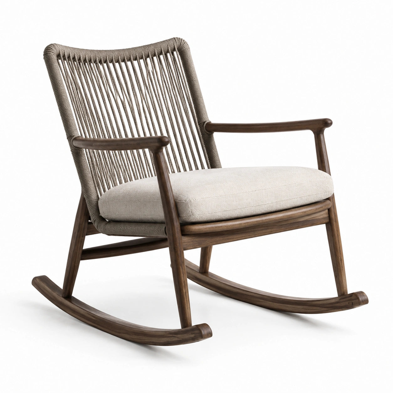 Mecedora de Madera Maciza con Asiento de Lino Beige