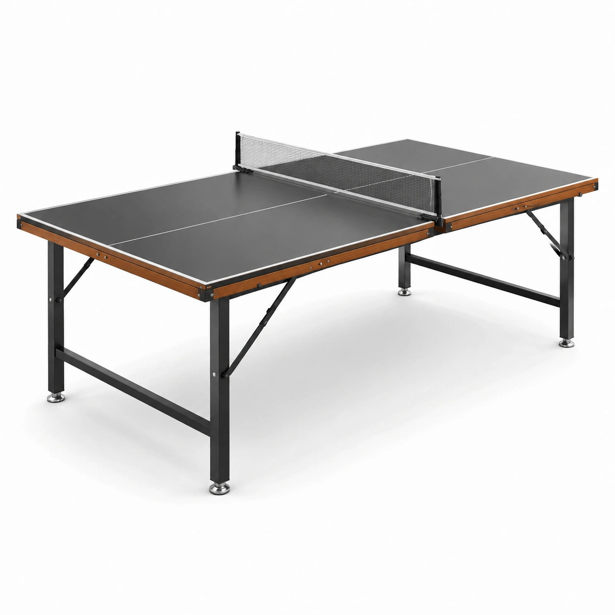 Mesa de ping-pong plegable negra con marco de acero